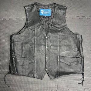 Xelement By USA Leather Mens XL Black Leather Motorcycle Vest With Eagle Embosse